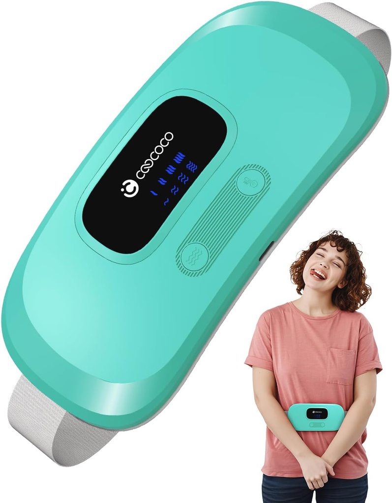 CooCoCoPortable Heating Pad for Period Cramps, Menstrual Cramp Relief 용 무선 허리 벨트, 4 열 레벨 및 4 진동 모드가있는 3S 빠른 열 패드, 여성용 선물, 녹색