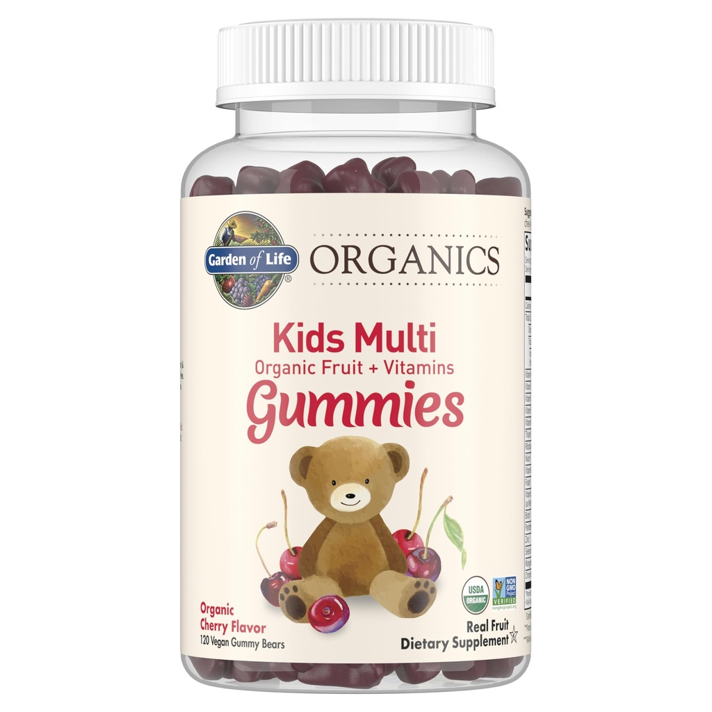 생명 유기 키즈 거미 비타민, 인증 유기, 비 GMO & Vegan Complete Children's - B12, C & D3 글루텐, Soy & Dairy Free Real Fruit Chew Gummies, 멀티, 체리, 120 조사