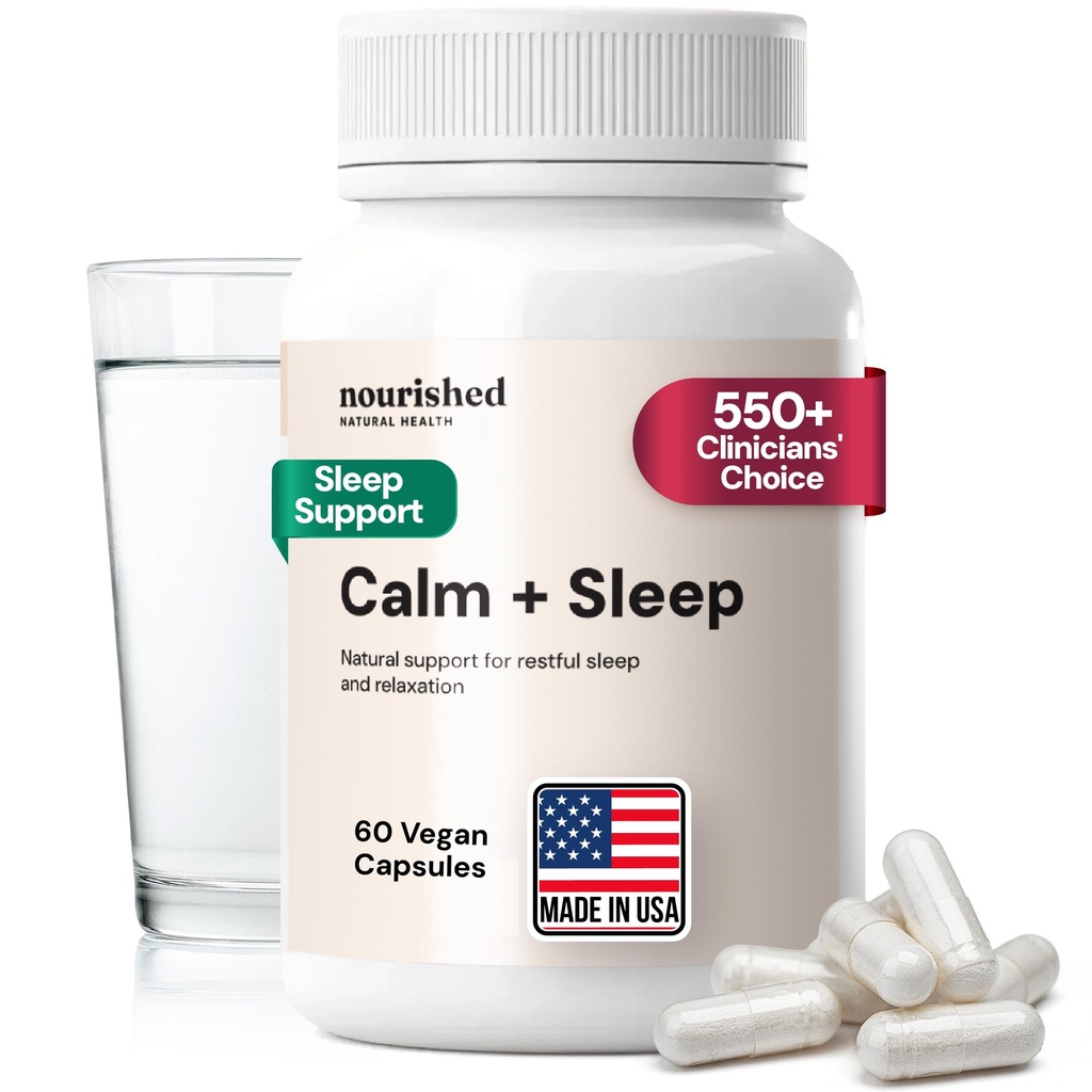 영양이 풍부한 자연 - Calm + 딥 레크리에이션을위한 수면 캡슐 & Ashwagandha, Chamomile, Tart Cherry Extract, Passionflower, L-theanine, & Magnesium - 60 캡슐