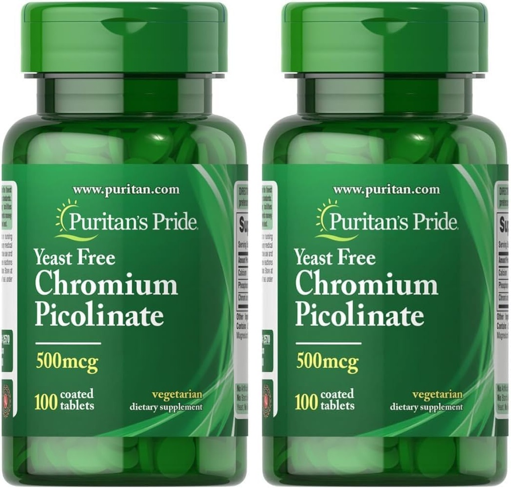 Puritan의 Pride Chromium Picolinate 500 Mcg Yeast 무료, 100 카운트 (패키지 2)