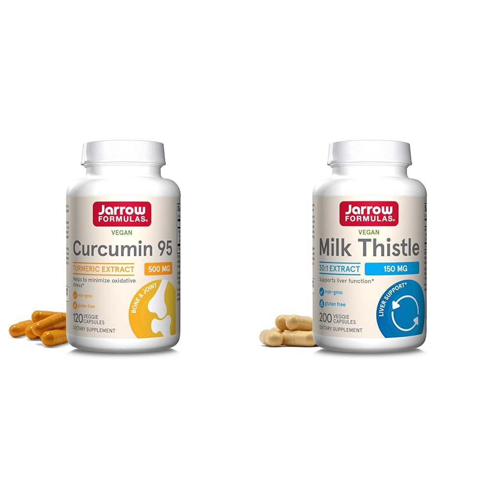 Jarrow Formulas Curcumin 95 500mg - 최대 120 인분 (Veggie Caps) & 우유 이틀 150 mg 30 : 1 표준 Silymarin 추출물