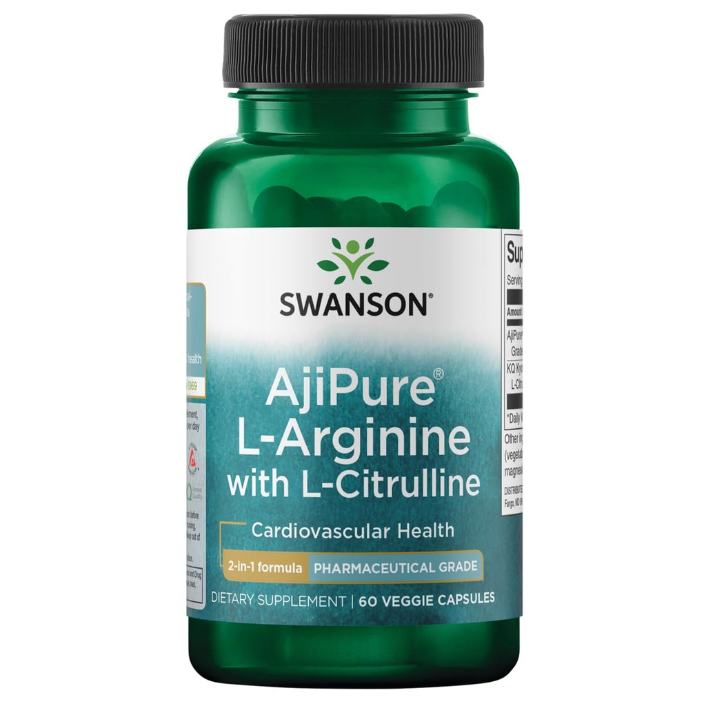 Swanson Amino 산 Ajipure L-Arginine 와 L-Citrulline 60 Veg 캡슐