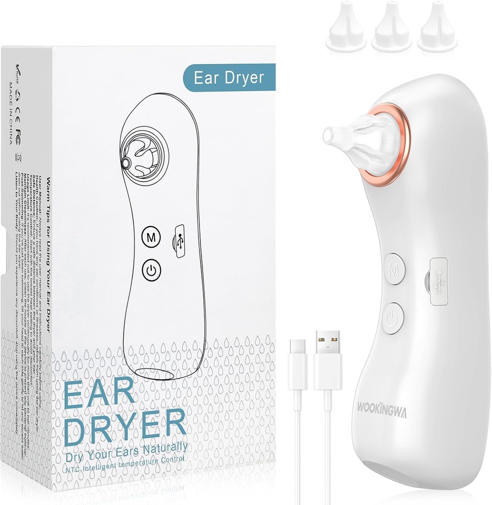 빛, 수영, 샤워, 서핑, 다이빙, 보청기 사용 (Ear Dryer with 3 Tips)을위한 전자 따뜻한 공기 귀 건조 장치가있는 충전식 귀 물 제거제