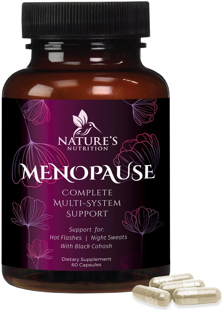 Black Cohosh가있는 여성을위한 Menopause 보충제 - 여성, 천연 Menopause Relief Vitamins 지원 Mild Night 스웨터 및 균형, Non-GMO 및 글루텐 무료 - 60 캡슐