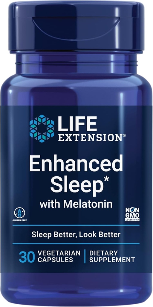 생활 연장 Melatonin과 함께 수면 강화 - 편안한 수면과 건강한 피부를위한 멜라토닌 수면 보충 & 더 - 글루텐 - 무료, 비 GMO, 채식 - 30 캡슐