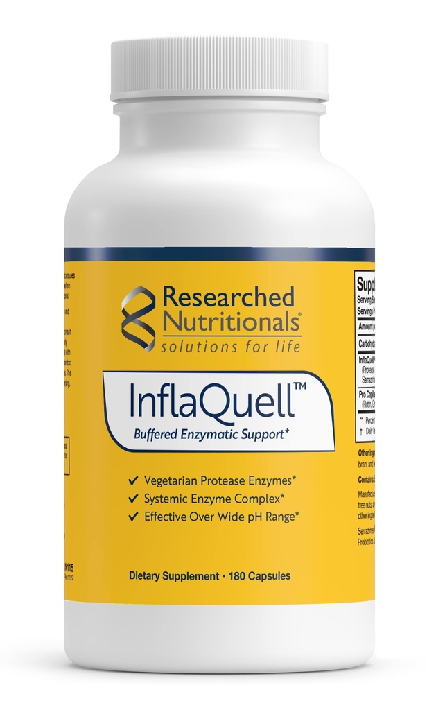 연구 영양 InflaQuell - 채식 Proteolytic 효소, 인화 응답, 관 & 호흡 지원 (180 캡슐)를 위한 생강 & Rutin 보충교재