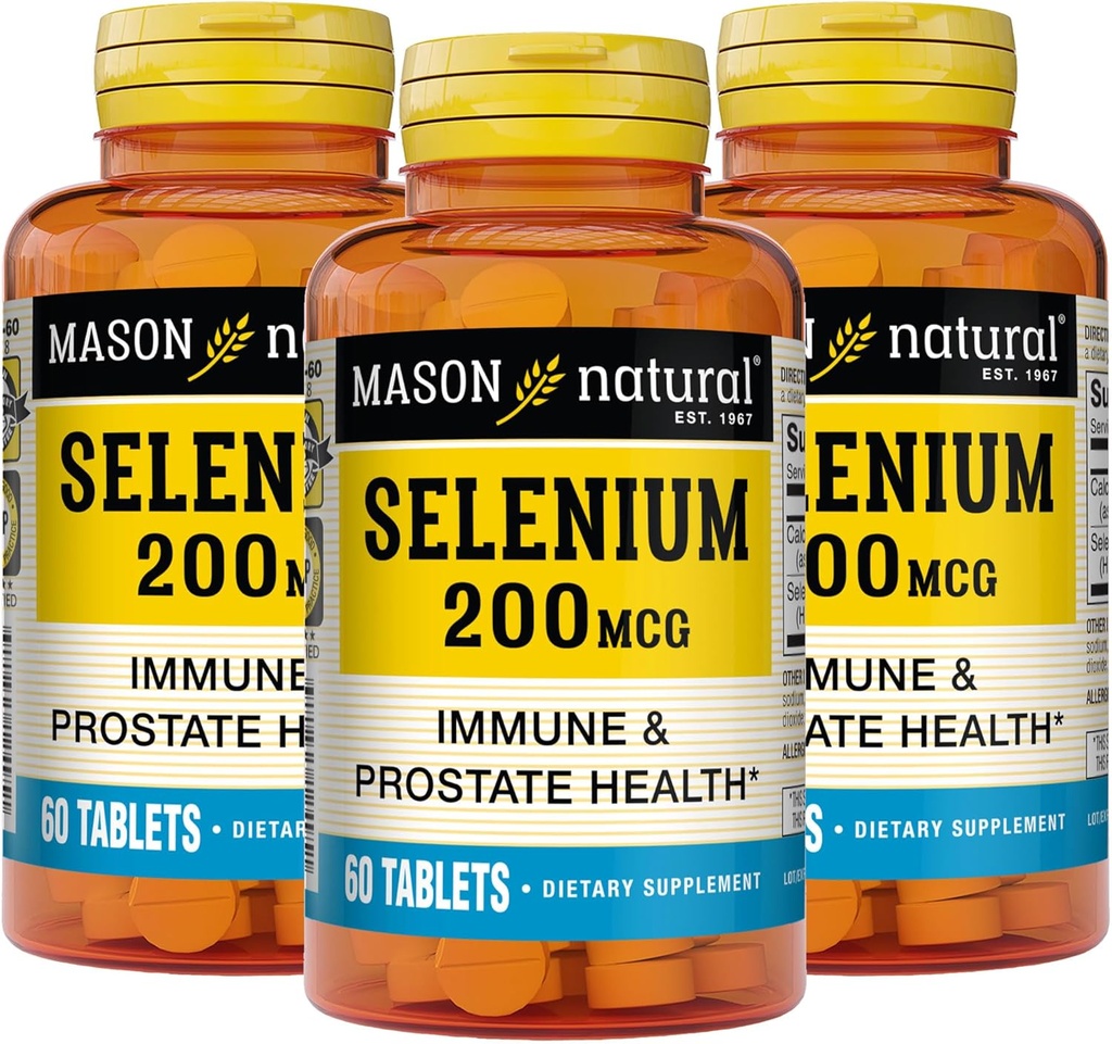 MASON NATURAL Selenium 200 mcg - 면역성 보충교재 Immune 지원 & 전립선 건강을 위한, 정유, 60의 정제 (포장 3)