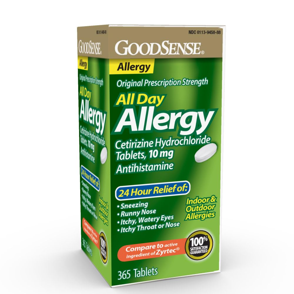 GoodSense 모든 일 알레르기, Cetirizine 염산염 정제, 10 mg의 항히스타민, 365 조사