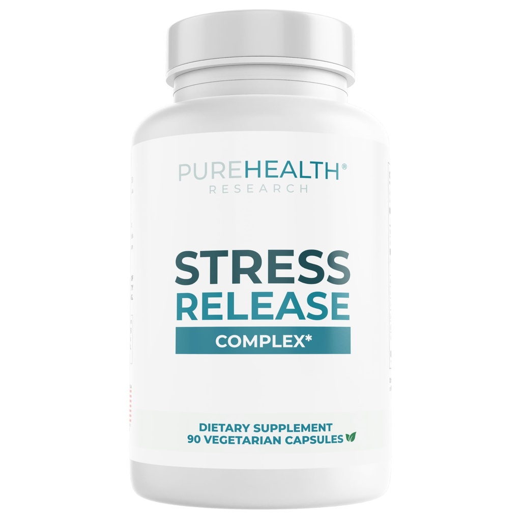 PUREHEALTH RESEARCH 스트레스 릴리즈 컴플렉스 - 여성 및 남성을위한 무드 지원 보충 - Occasional Stress & Relaxation과 도움말 - Ashwagandha, L Theanine, Lemon Balm, Niacin 및 More - 90 캡슐