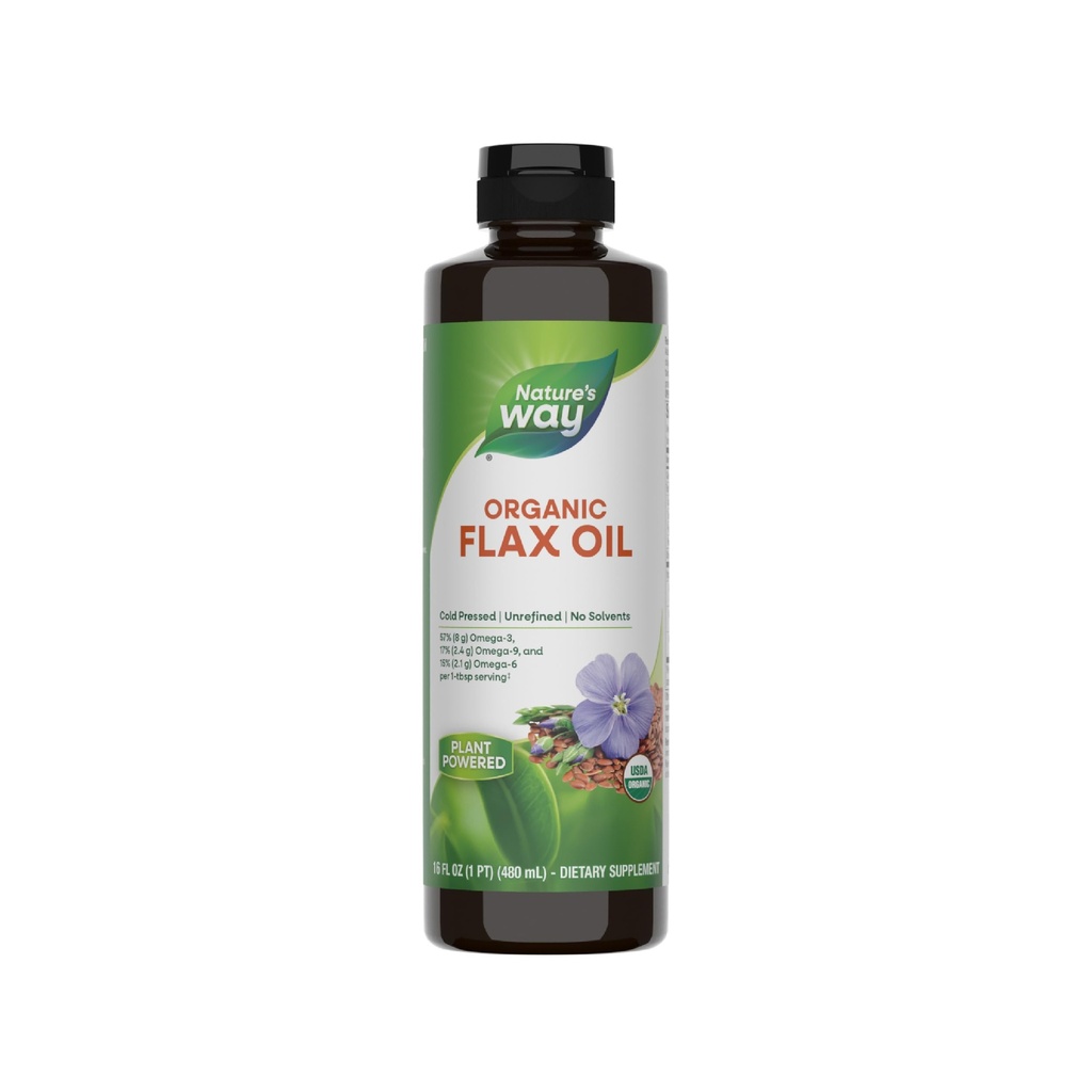 Nature's Way Organic Flax Oil, USDA 인증 유기농, 오메가-3, 6, 9, 냉간 압착, 16 Fl Oz (패키지 May Vary)