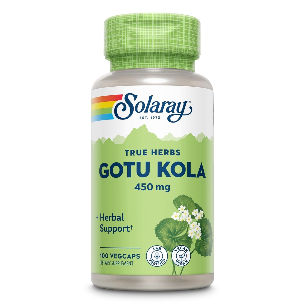 SOLARAY Gotu Kola 450mg - Centella Asiatica 초본 보충 교재 - 강력한 웰빙 지원을위한 전체 공중으로 만든 Gotu Kola 캡슐 - Vegan, Non-GMO, Lab Verified, 60 일 보증, 100 서빙