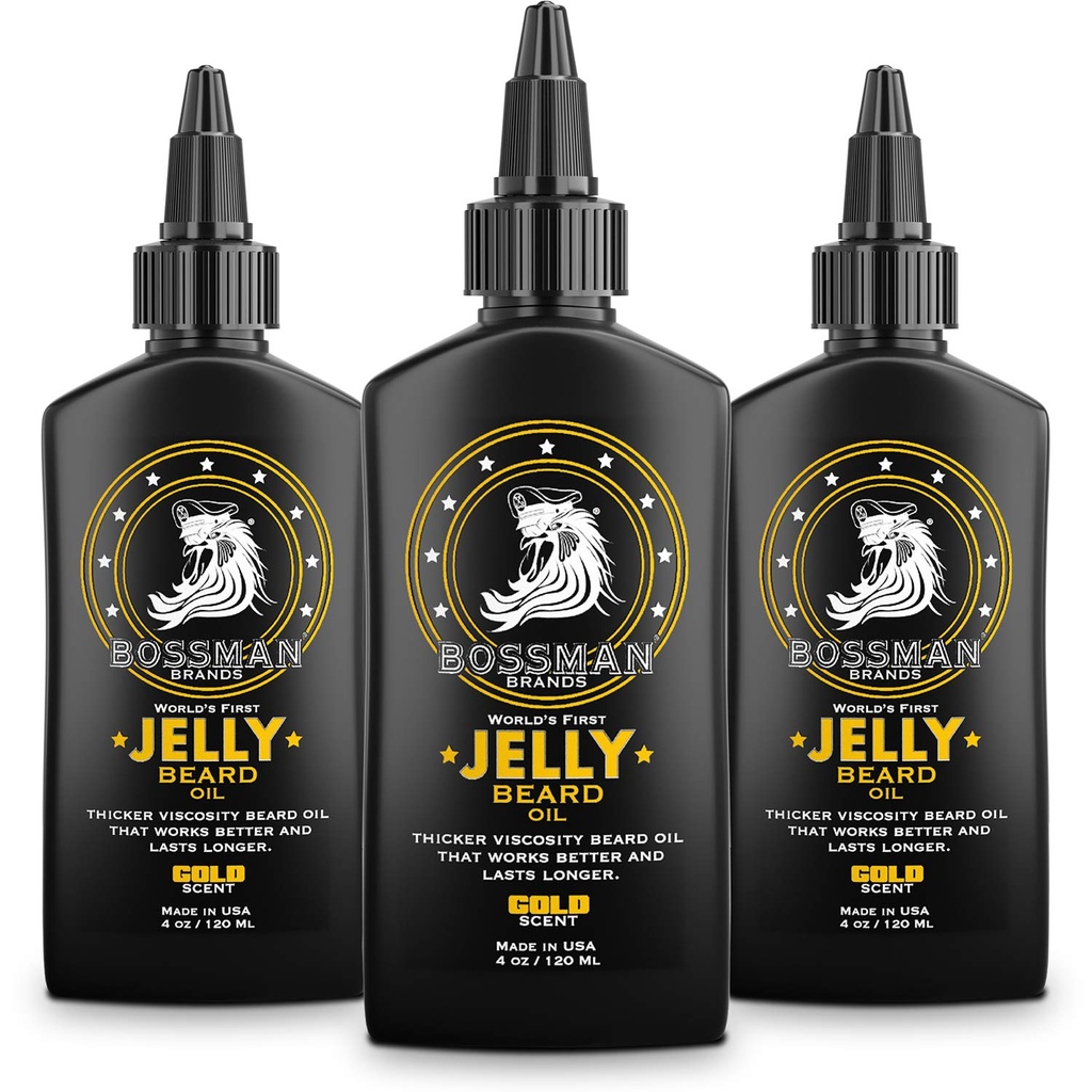 Bossman Jelly Beard Oil for Men - 3 Pack (12 oz in Total, Gold Scent) - Softens, 천연 성분으로 습기를 공급 및 조건