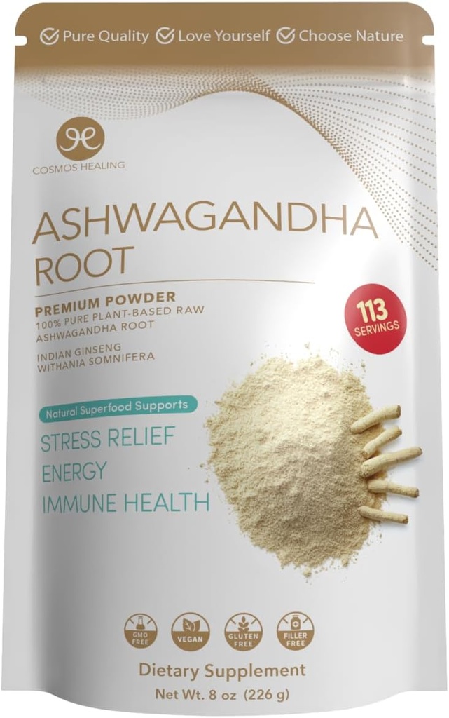 Ashwagandha 뿌리 분말 | 유기 Adaptogen | 8 oz (113 서빙) | 서빙 당 2개 그램 | Ayurvedic Stress Support & Energy Booster | Non-GMO, Vegan, 글루텐 프리