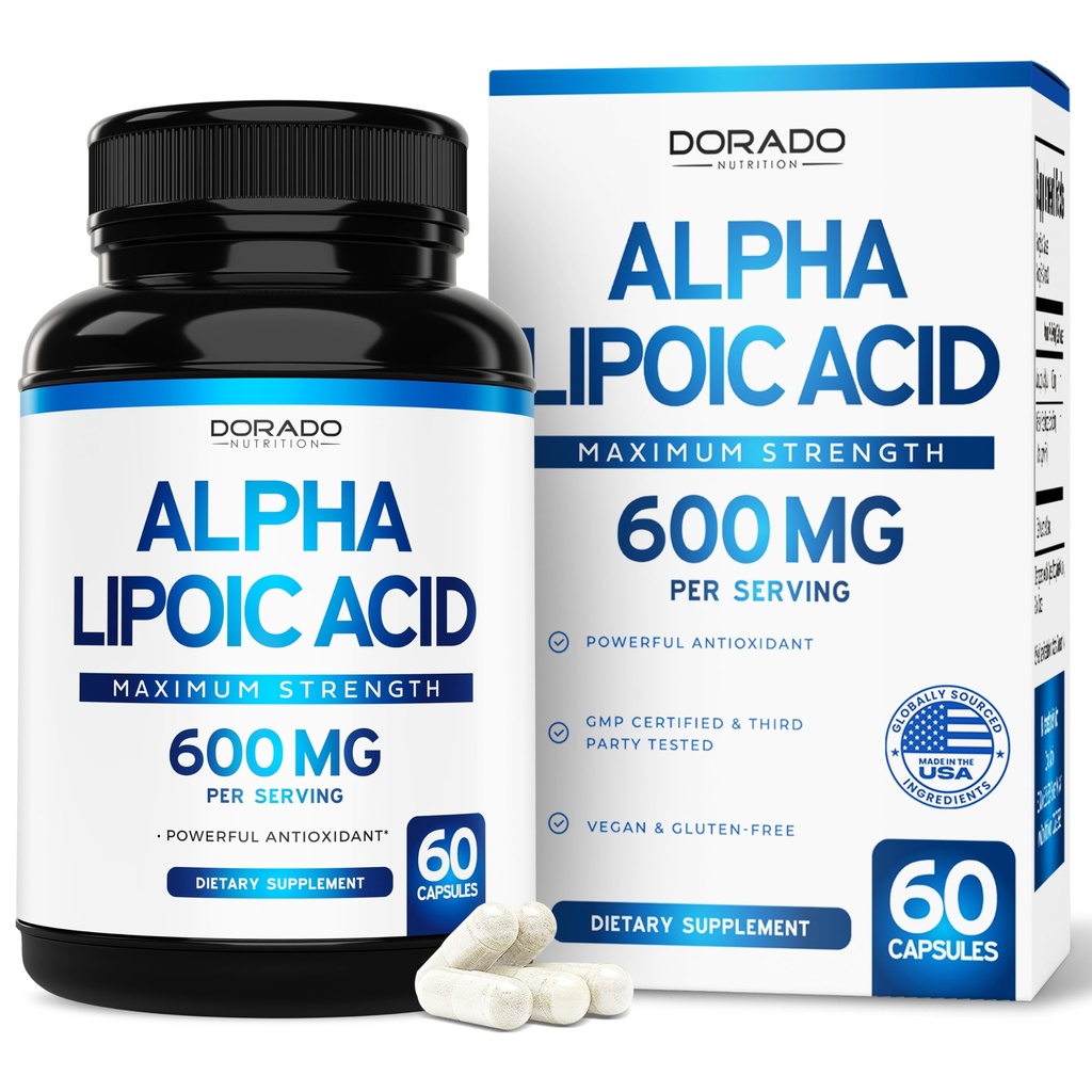 서빙 60 캡슐 당 알파 Lipoic 산 600mg - Neuropathy와 심혈관 건강 (ALA 보충) - 제 3 자 테스트, 비 GMO, 글루텐 무료, Vegan & 미국 Made
