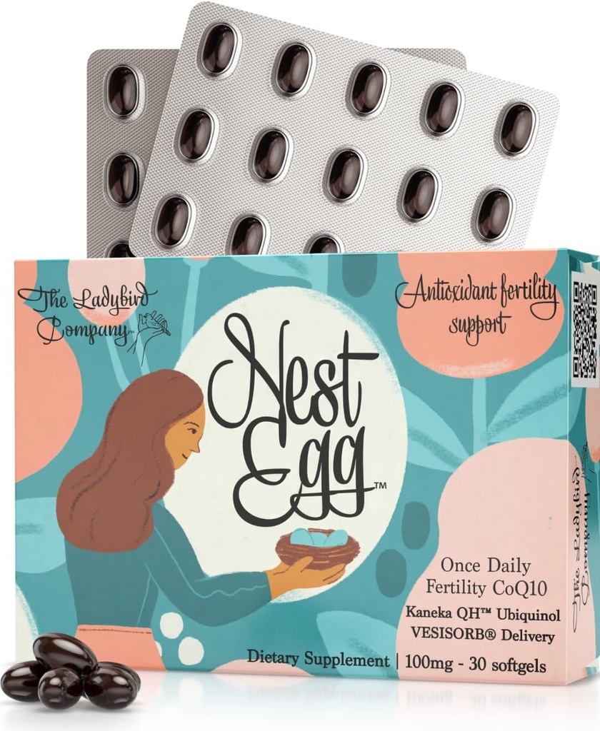 Nest Egg Ubiquinol CoQ10 100mg - 여성을위한 프리미엄 CoQ10 비료 보충 - 미국 - 3rd Party Tested - 매일 Softgels (30 카운트)