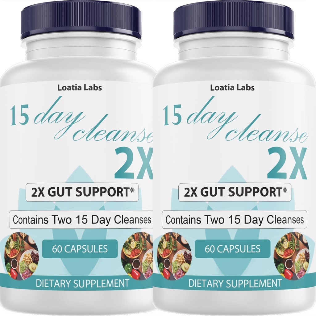 15 일 Cleanse 2X - 두 배 Gut & Colon 지원 - Alfalfa, Cascara Sagrada, Probiotics & Psyllium Husk - Non-GMO - 미국 - 60 캡슐 (2 병)