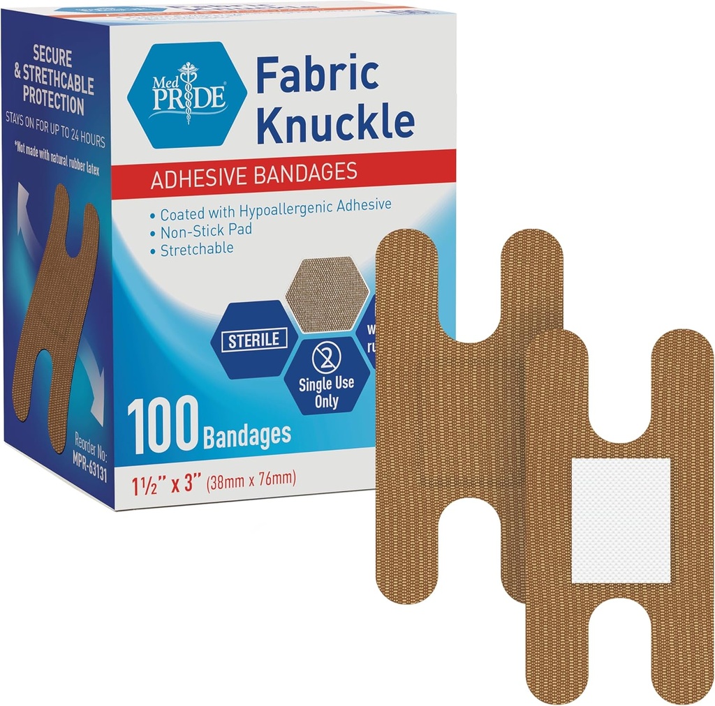 MED PRIDE 100 Sterile Fabric Fingertip, Finger 및 Knuckle Bandages - 라텍스 및 고무 무료 Hypoallergenic, 1.5in X 3in