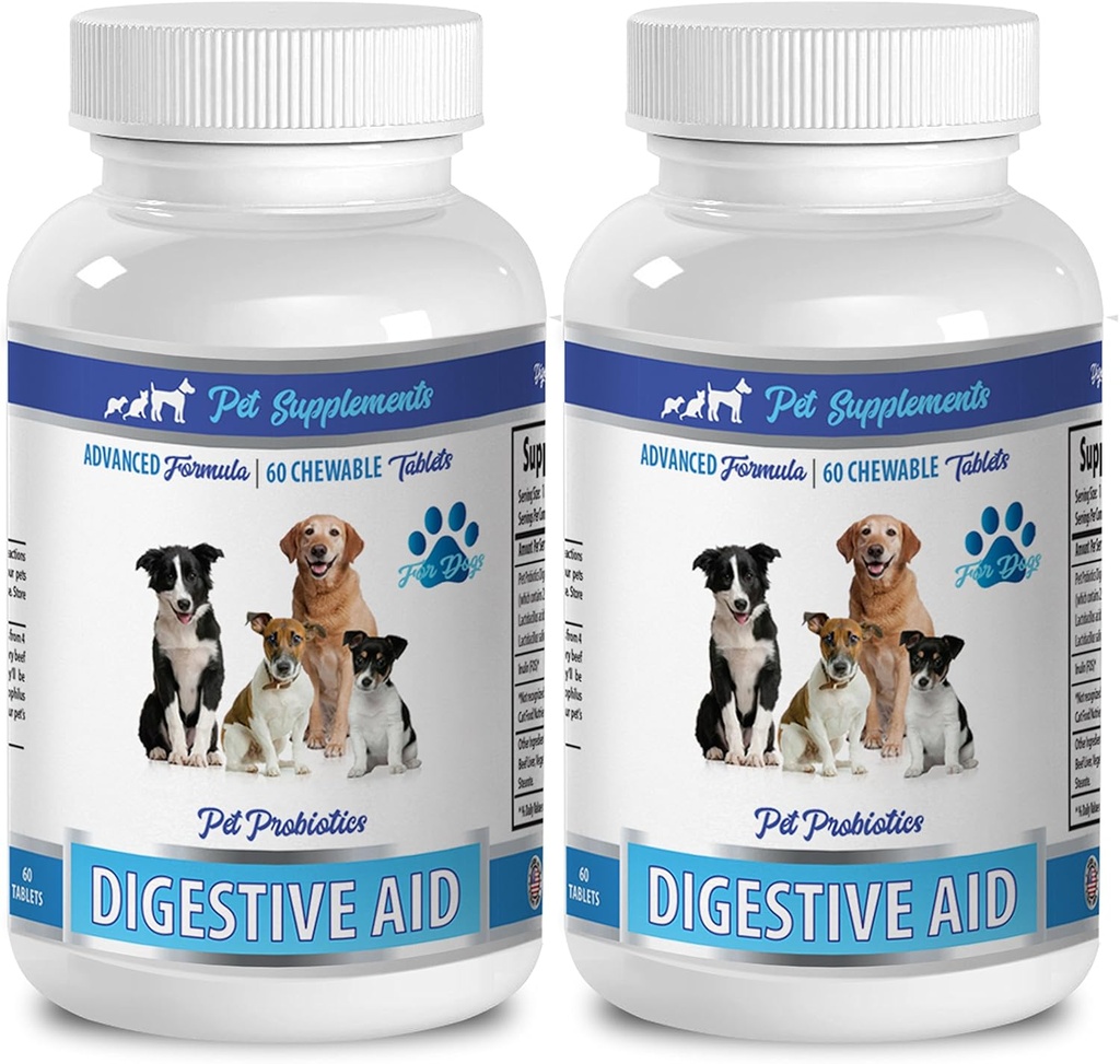 PET SUPPLEMENTS & NUTRITION LLC Dog Gas Treats - Dog Digestive AID PROBIOTICS - 자연 접근 - 나쁜 호흡 및 가스에 대한 솔루션 - 카운터 Diarrhea - 개를위한 산병 - 2 병 (120 치료)