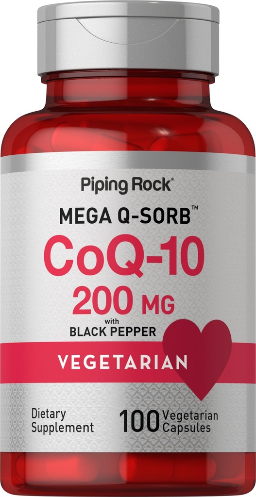 Piping Rock CoQ10 200mg 캡슐 | 100 알약 | 검은 후추 추출물 | 여성과 남성을위한 Coenzyme Q10 보충 | 채식주의, 비 GMO, 글루텐 무료