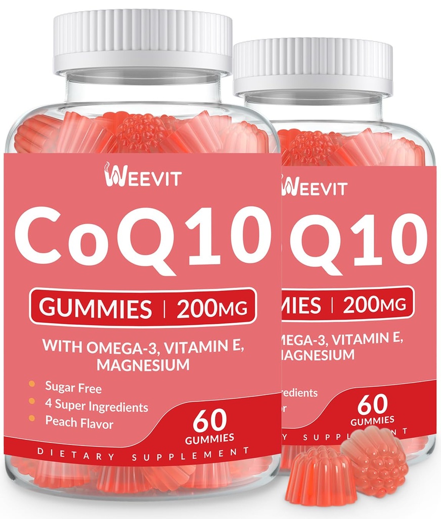 설탕 자유로운 CoQ10 Gummies 200 MG, Coenzyme Q10 (Ubiquinone) 성인을 위한 Gummies, Omega-3, 마그네슘, 에너지, 뇌 지원을 가진 Co Q10 보충교재