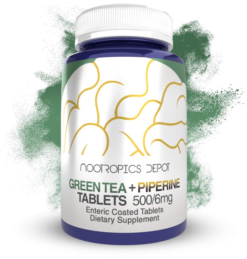 Nootropics Depot 녹차 추출물 정제 | 60 개 | 500mg | 최소 45% EGCG + 6mg Piperine | Enteric 코팅