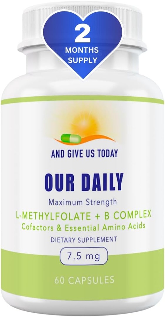 우리의 매일 Vites L-Methylfolate B Complex Cofactors & 정유 공장 (7.5mg) - 활동적인 Folate, 메틸을 꿴 B12 Methylcobalamin, B6 및 글리신 - 60 조사