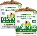 Dog Probiotics Chews + Omega 3 for Dogs Bundle - 가스, 설사, 변비, 위장 구호 + 알레르기 및 이치 구호 - 소화 효소 + Prebiotics + Omega 3 - 피부 및 외투 지원