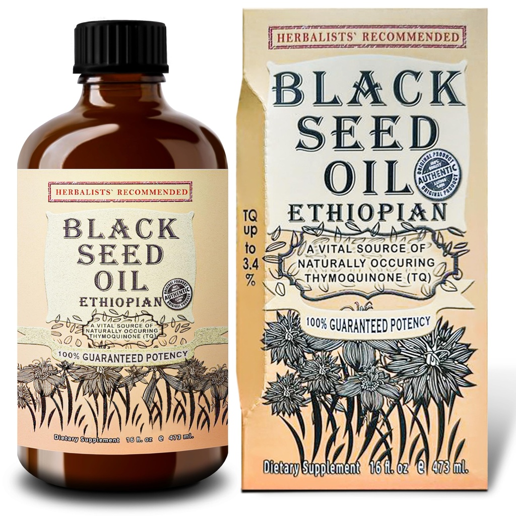 에티오피아 블랙 씨 오일 16oz - 추가 강도 3x Thymoquinone - 100 % 순수 콜드 압력 Nigella Sativa - 면역, 관절, 머리 및 피부 지원