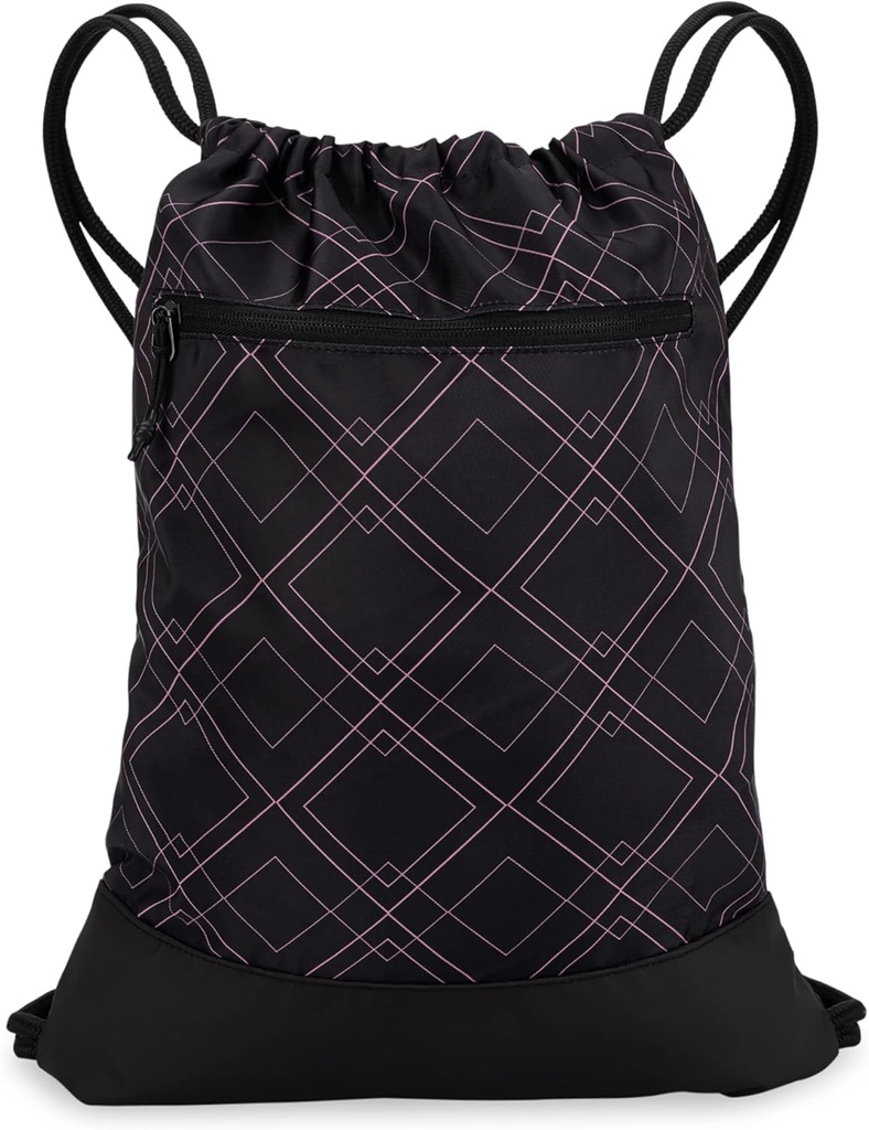 여성용 Drawstring Gym Bag | 그래픽 디자인이 있는 튼튼한 경량 체육관 Cinch 백팩 | 체육관 및 스포츠에 적합 | Black/Rose - Geometric