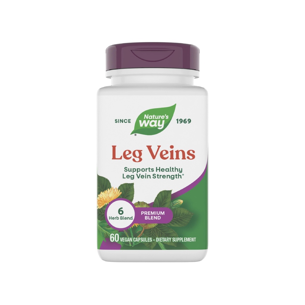 Nature's Way Leg Veins, 건강한 다리 Vein Strength*, 6-Herb Blend, Horse Chestnut Extract 및 Dandelion Supplement, 글루텐 무료, 60 Vegan 캡슐 (패키지 May Vary)
