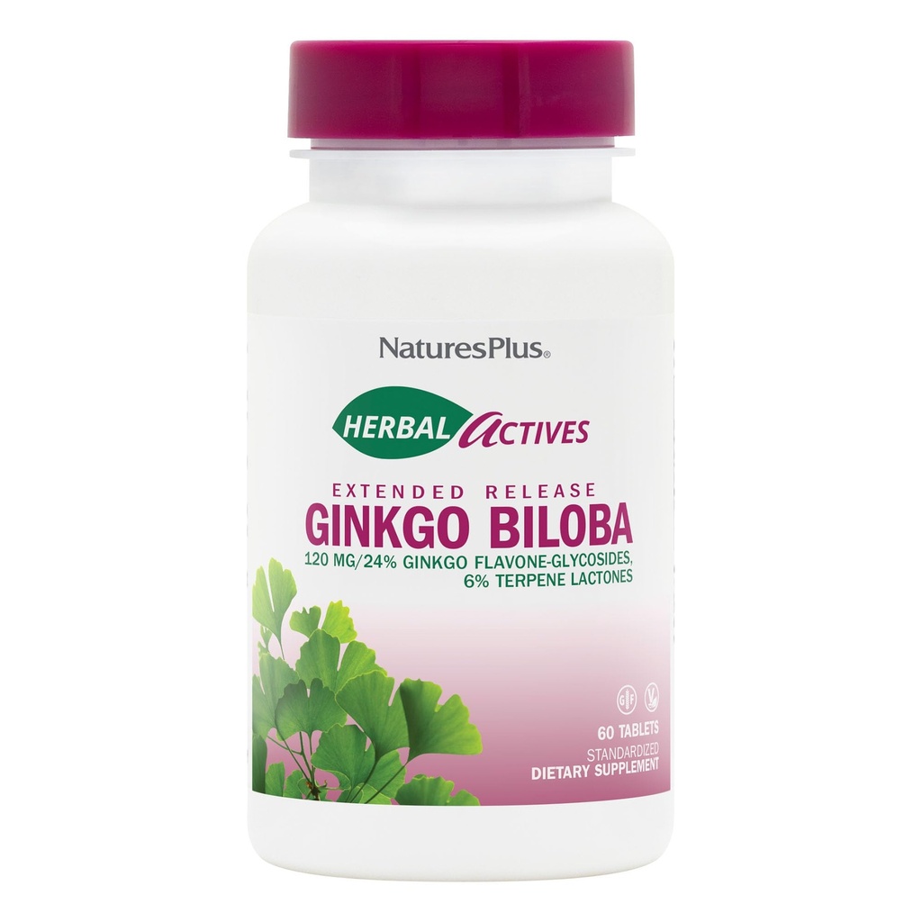 Natures Plus Herbal Actives Ginkgo Biloba, Extended Release - 120 mg, 60 Vegan Tablets - 채식주의 자, 글루텐 - 무료 60 서빙