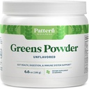패턴 웰니스 그린 파우더 슈퍼 푸드 – 산화제, 소화 효소, 섬유, 프로 바이오 틱 & Adaptogen 혼합 – Gut, Digestive & 면역 건강 지원 – 30 서빙 - 6.6 온스 (Unflavored)