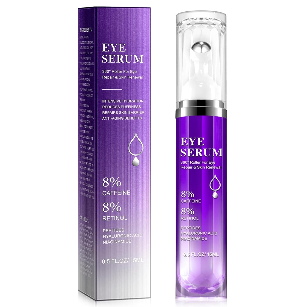 눈 롤러 혈청의 밑에 - 8% 카페인 & 8% 어두운 원형을 위한 Retinol 눈 크림, 붓기 및 부대, 퍼프 백 정밀한 선 주름, 360° 마사지 공 크림, 남자 & 여자를 위한 Hyaluronic 산 혈청
