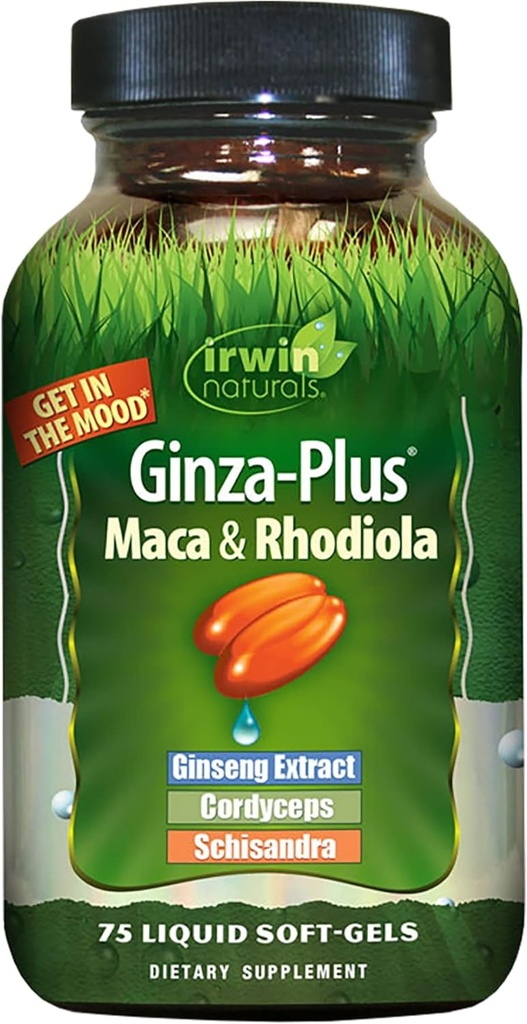 Irwin Naturals Ginza Plus Endurance, 에너지, 균형 규정식 보충교재 액체 젤 모자, 75-Count 병