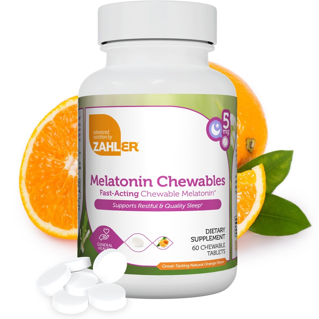 Zahler Melatonin 5mg Tablets - 빠른 인용 Chewable Melatonin 5 mg Tablets - 맛있은 오렌지 풍미 - 재완성 및 품질 수면 지원 - 미국 규정식 보충교재, 60 조사에서 한 Kosher Non GMO