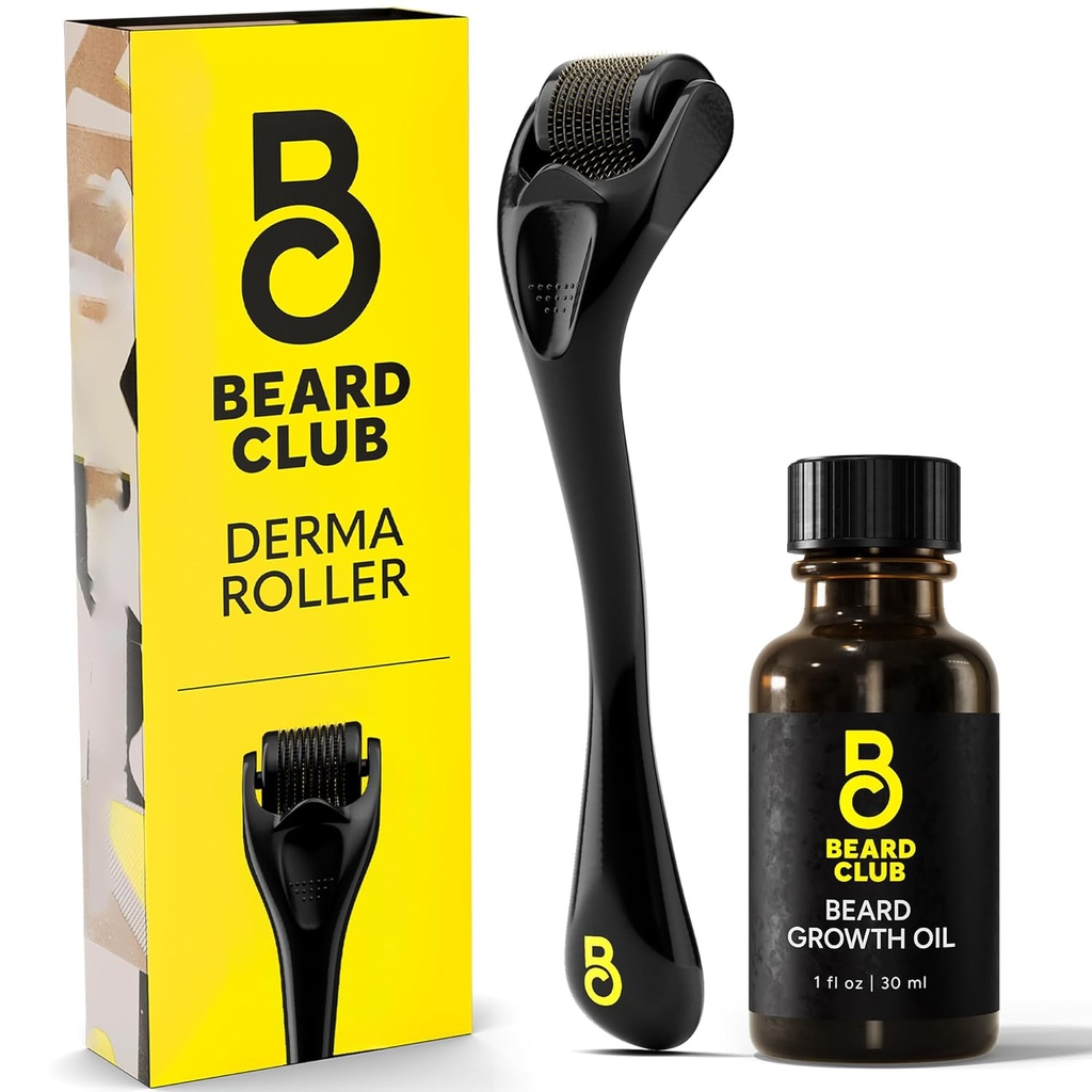 Beard Club Derma Roller & Beard Growth Oil for Face, Body 및 Scalp Microneedling Roller for Men and Women with 540 Titanium Microneedles - 헤어 & Beard 롤러