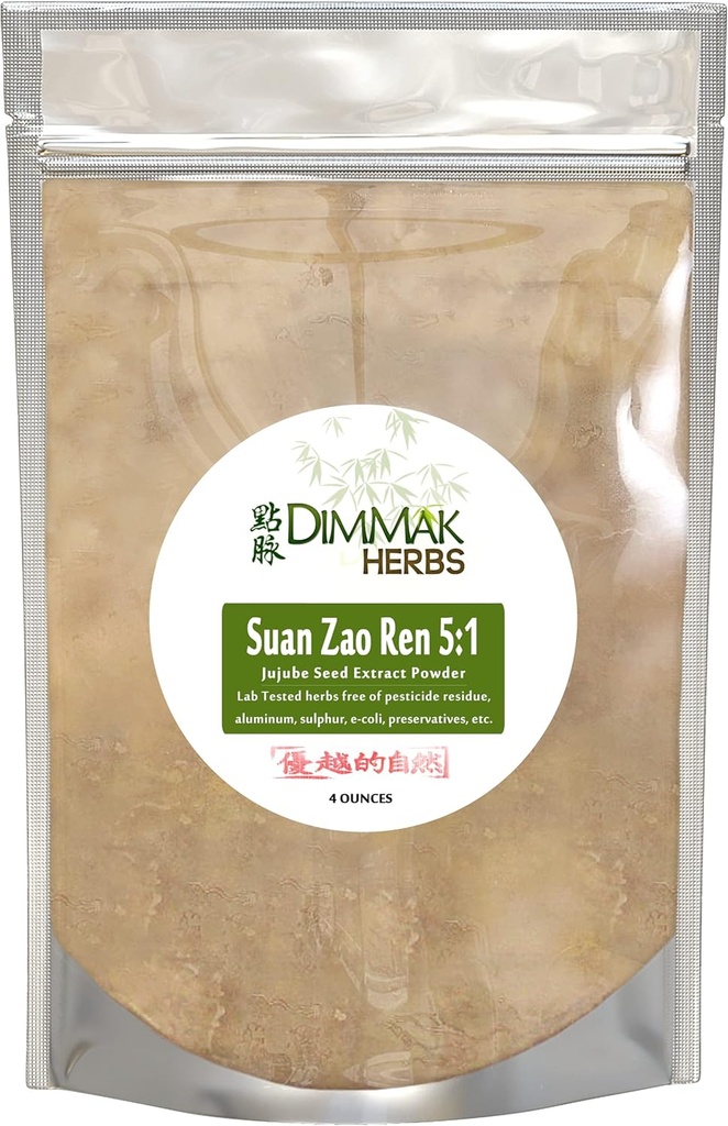 Dimmak 허브 유기 Suan Zao Ren 5 : 1 추가 강도 추출 분말 | Jujube Seed (ziziphus) 중국 허브 실험실 테스트 5 : 1 농축 과립 112g / 4oz
