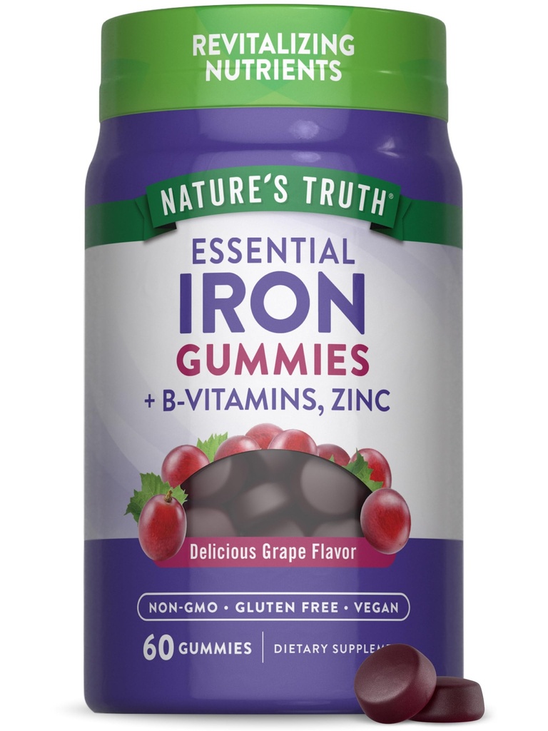 자연의 진실 철 구미 | 60 개 | Vegan, Non-GMO & Gluten Free Supplement | 아연 및 B 비타민 | 포도 맛