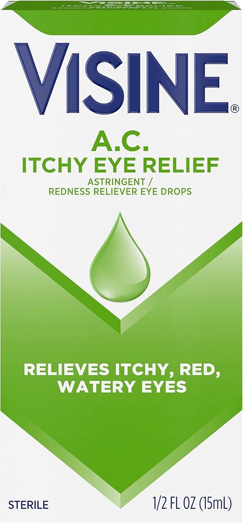 Visine A.C. 아연 황산염 & Tetrahydrozoline HCl를 가진 Itchy 눈 기복 눈 방울, 빨간, Watery & Irritated 눈, 0.5 fl. oz를 위한 적대 Reliever & Astringent를 가진 눈 방울 처리