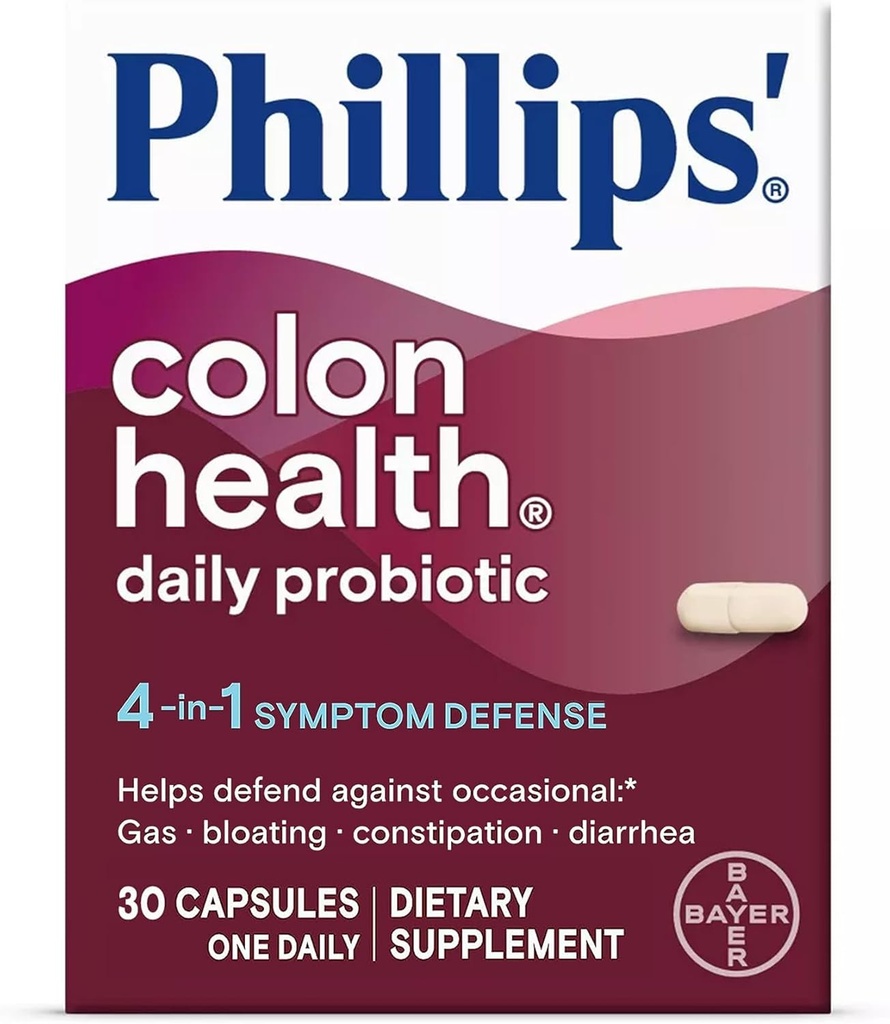 Phillips' Colon Health Daily Probiotic 캡슐, 4-in-1 Symptom Defense는 Occasional Gas, Bloating, Constipation 및 Diarrhea, Daily Supplement, 30 카운트에 대한 방어를 돕는 데 도움이됩니다.