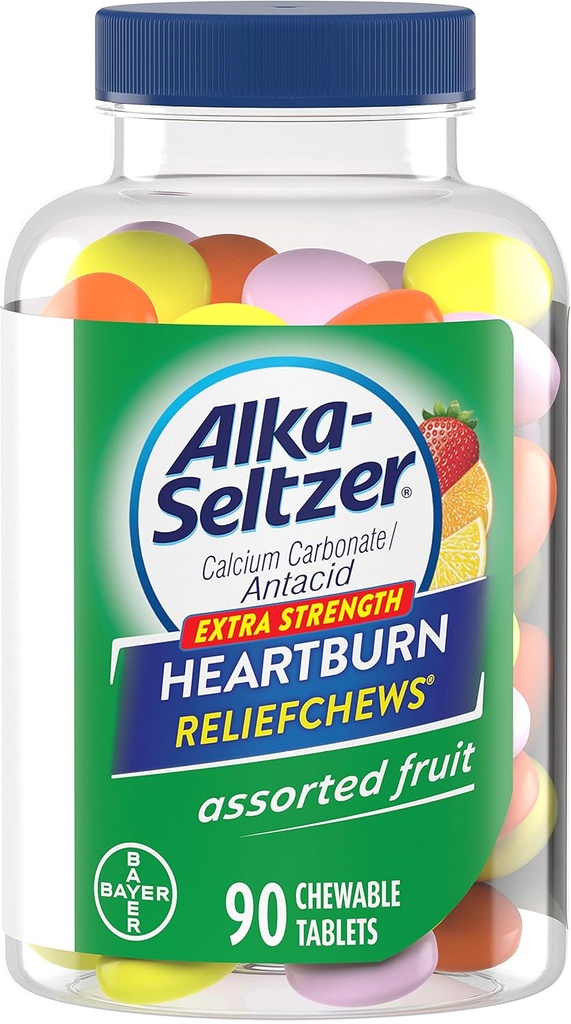 Alka-Seltzer Extra Strength Heartburn ReliefChews - Heartburn, Acid Indigestion 및 Sour Stomach의 구호 - 모듬 레몬, 오렌지 딸기 풍미 - 90 카운트