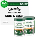 Greenies는 물고기 기름 & 오메가 3 지방산, 닭 맛, 80-Count Tub, 2의 팩을 가진 개 피부와 외투 보충교재를 보충합니다
