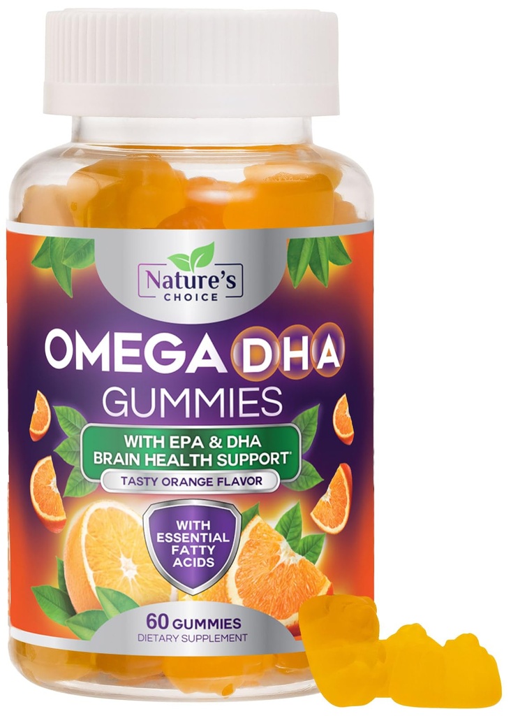 오메가 3 물고기 기름 구미 - 세 배 힘 Omega3 거미 - 심장 건강을 위한 DHA & EPA 지방산, 합동 & 뇌 지원, 성격의 높은 흡수 오메가 물고기 기름 보충교재, 오렌지 풍미 60 Gummies