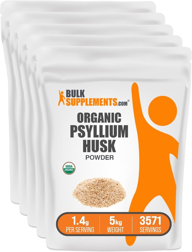 BulkSupplements.com 유기 Psyllium Husk 분말 - 베이킹, 섬유 보충을위한 Psyllium Husk 분말 - 글루텐 무료, 서빙 당 1.4g, 1kg (2.2 파운드) (포장 5)