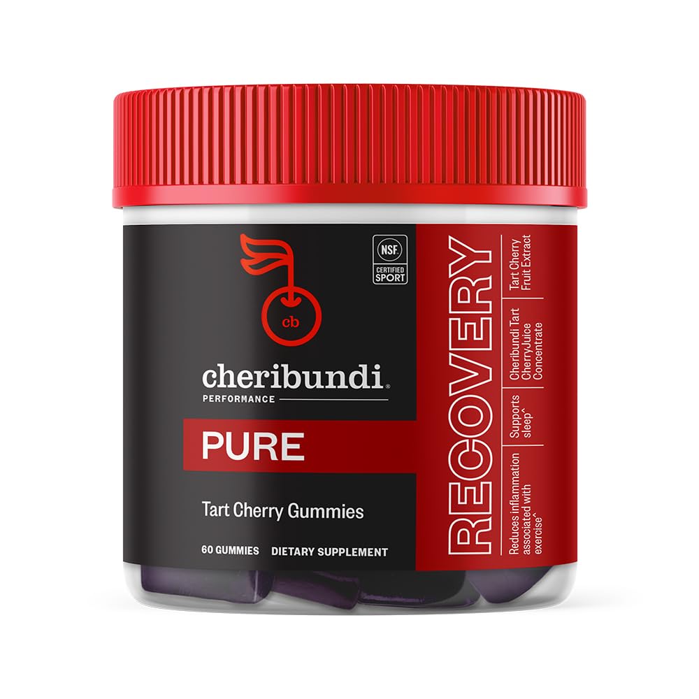 Cheribundi Tart Cherry Gummies Pure | 25 Tart Cherries의 최대 복구 성능 | 강력한 산화 방지제 지원, 비 GMO, 글루텐 프리, 비건 | 서빙 당 20 칼로리 | 60 개