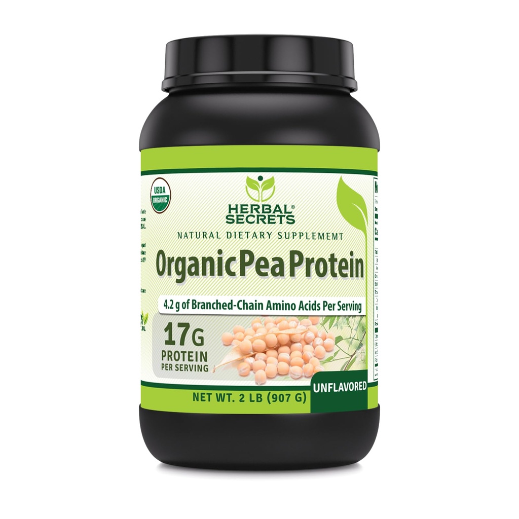 허브 시크릿 유기 완두 단백질 분말 | 2 Lbs. | 17 그램 단백질 1 인분 | 4.2 그램 BCAA 보충 | 비 GMO | 글루텐 무료 | 미국에서 만드는