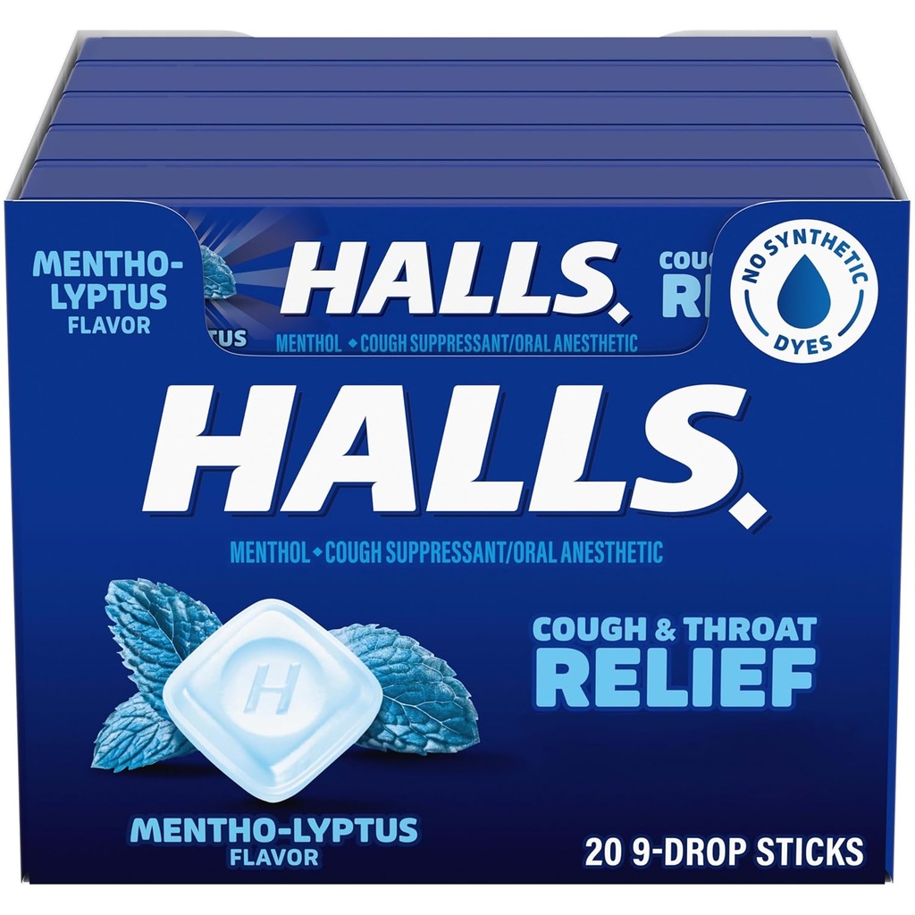 HALLS 기침과 목구멍 기복 Mentho-Lyptus 기침, 20 9의 지팡이 (180 총 하락)