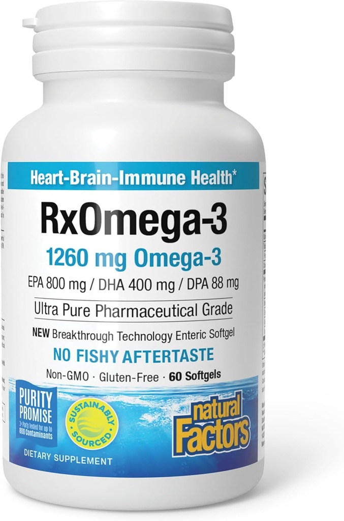 자연적인 요인 RxOmega-3, DHA와 EPA를 가진 심장 건강을 위한 자연적인 지원, 매일 규정식 보충교재, 60 Softgels
