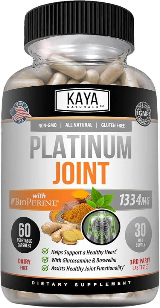 Kaya Naturals Platinum - Nature Made Bioperine, Glucosamine, Boswellia, 건강한 산화 방지제 재산, Turmeric Curcumin 1334mg - 60 캡슐을 가진 심황