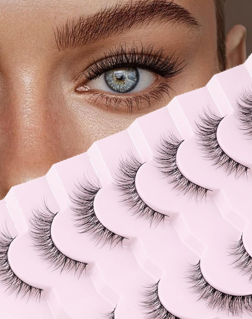 자연 속눈썹 Wispy Lashes Natural Look False Eyelashes Natural Flared Eyelashes False Eye Lashes Soft Fluffy Lashes 7 쌍 D1 Natural (6-13MM)